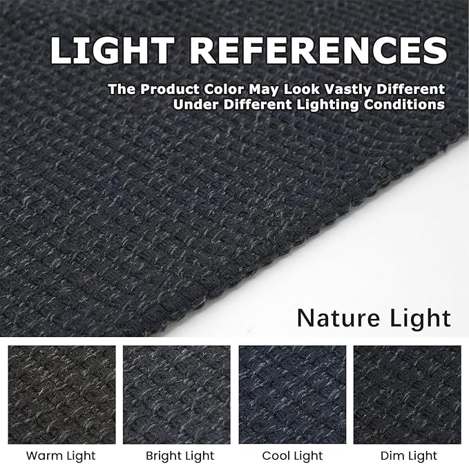 KOZYFLY Washable Area Rug 5x7 ft Rubber Backed Non Slip Rugs for Living Room Braided Cotton Bedroom Rug Woven Office Rugs Indoor Floor Carpets for Dining Bedroom Living Room, Black/Dark Grey