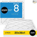 Simply 20x36x1 Air Filter, Merv 8, 6 Pack, by SimplyFilters