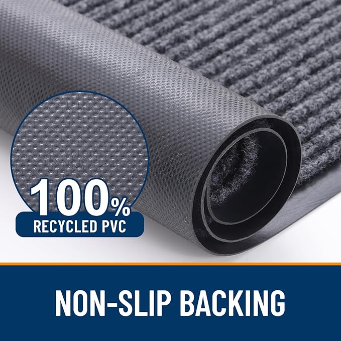 OLANLY Front Door Mat Indoor Outdoor Entrance, Waterproof Heavy Duty Doormat, Fade Resistant, Low Profile, Easy Clean Patio Porch Welcome Floor Mats for Entry, 47x30, Grey