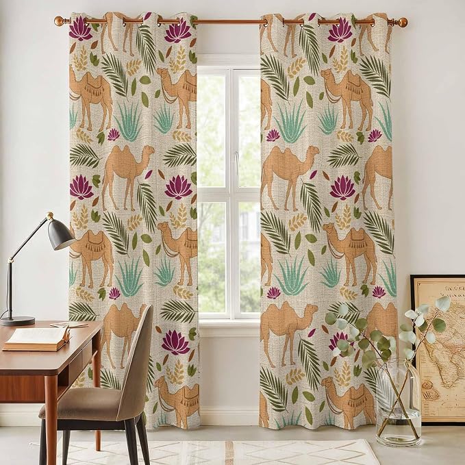 2 Panel Kitchen Cafe Curtains, Desert Camels Sunlight Filtering Nature Air - Image 4
