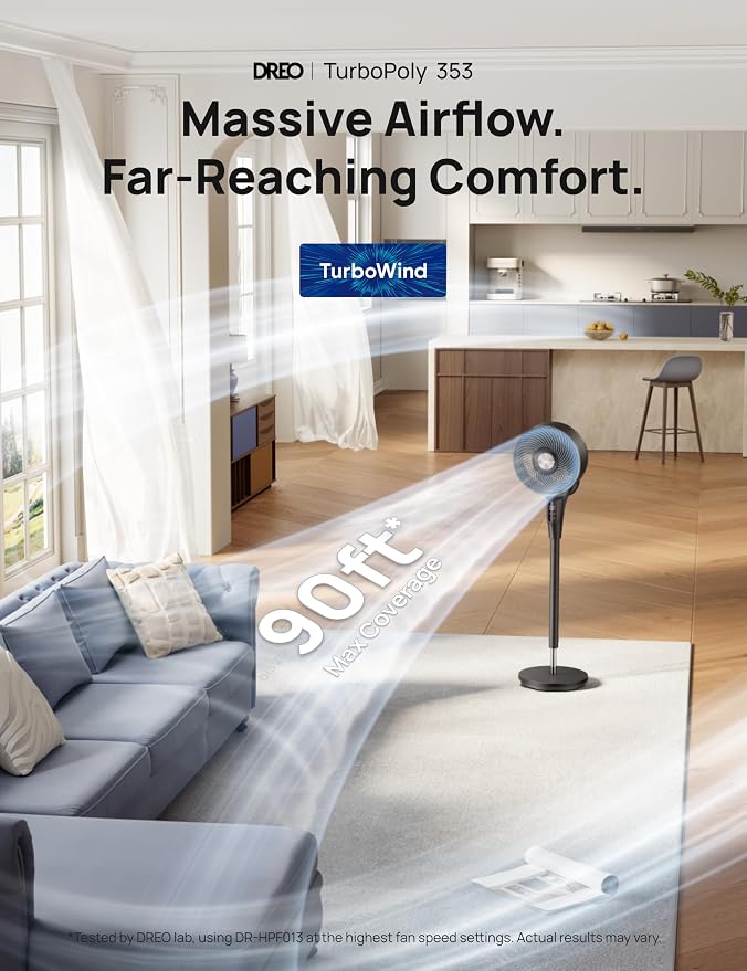 DREO Fan for Bedroom, 2026 Upgraded, 90ft Airflow, 20dB Quiet Fan, 90° - Image 8