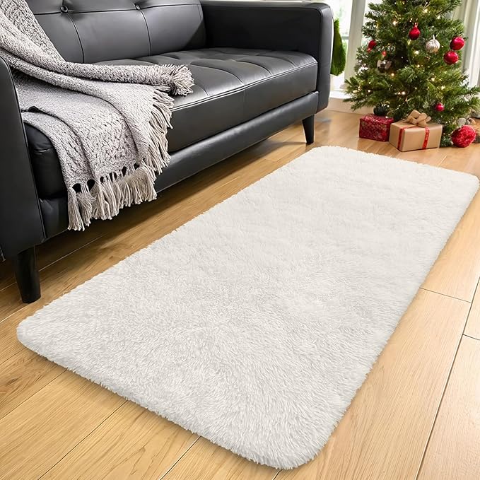 OLANLY 2x5 Machine Washable Runner Rugs for Hallway, Soft Fluffy Shaggy Bedside Rugs for Bedroom, Living Room, Indoor Floor Carpet for Kids Girls and Boys, Nursery Rooms, Home Decor Aesthetic, Ivory