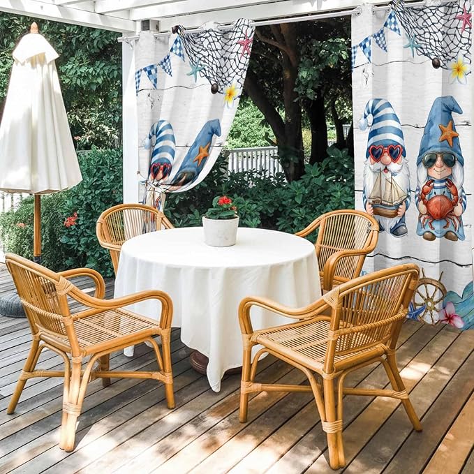 Ocean Gnome Outdoor Curtains for Patio Summer Marine Plumeria Shell Wooden - Image 4