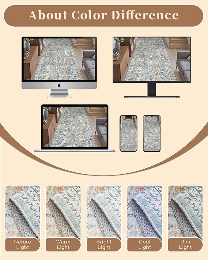 Madane Runner Rugs for Hallway 2x10 Long Washable Non-Slip Hallway Runner Rug Low-Pile Stair Kitchen Runner Soft Throw Carpet for Entrance Living Dining Laundry Room (Blue/Gold, 2 x 10)