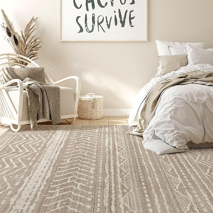 Nakagishi 10x12 Area Rug Living Room: Washable Boho Large Neutral Modern Soft Farmhouse Rugs Stain Resistant Indoor Floor Non-Slip Accent Carpet for Bedroom Nursery Kids Playroom Office Dining Room