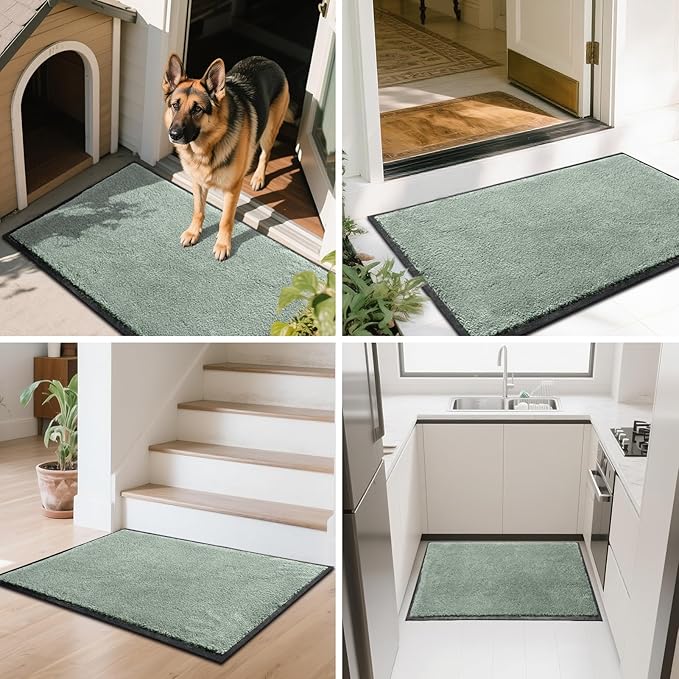 Mibao Dirt Trapper Door Mat for Indoor Outdoor, Waterproof All-Season, All-Weather Doormat, Heavy Duty Non-Slip Entrance Rug, Low Profile Absorbent Entrance Mat Carpet, 36" x 24", Green