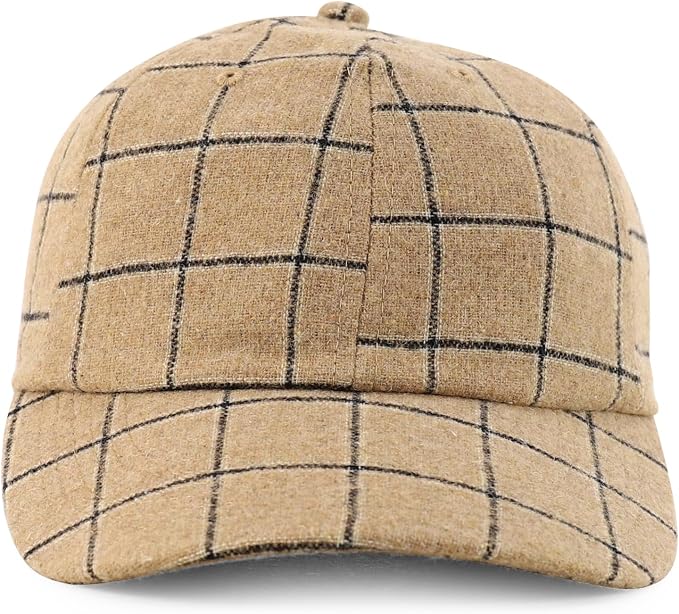 Trendy Apparel Shop Plaid Checker Wool Blend Unstructured Baseball Cap - Image 2
