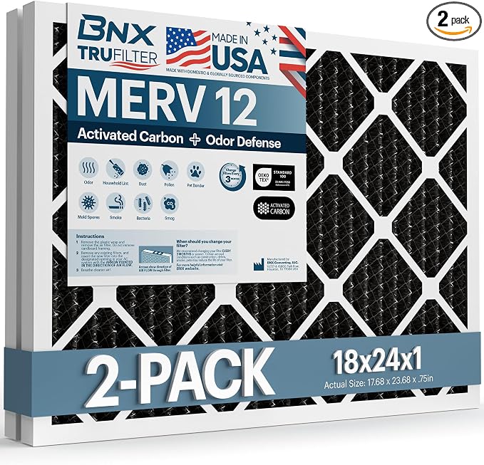BNX TruFilter 18x24x1 MERV 12 Odor Defense AC Furnace Air Filter by BNX