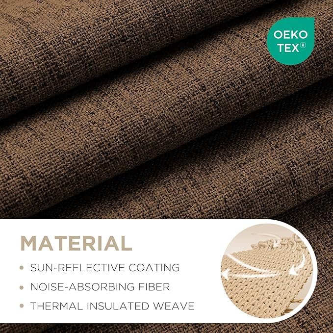 Joydeco Linen Blackout Curtains for Bedroom - 100% Light Blocking 1 Panels, Cappuccino Drapes 70" W x 108" L, Thermal Insulated Room Darkening Curtains for Living Room, Rod Pocket & Back Tabs