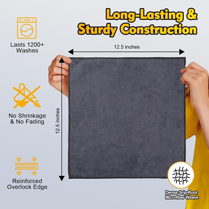 HOMEXCEL Microfiber Cleaning Cloth 12 Pack, 12.5 x 12.5 inch Microfiber Towels - Image 3