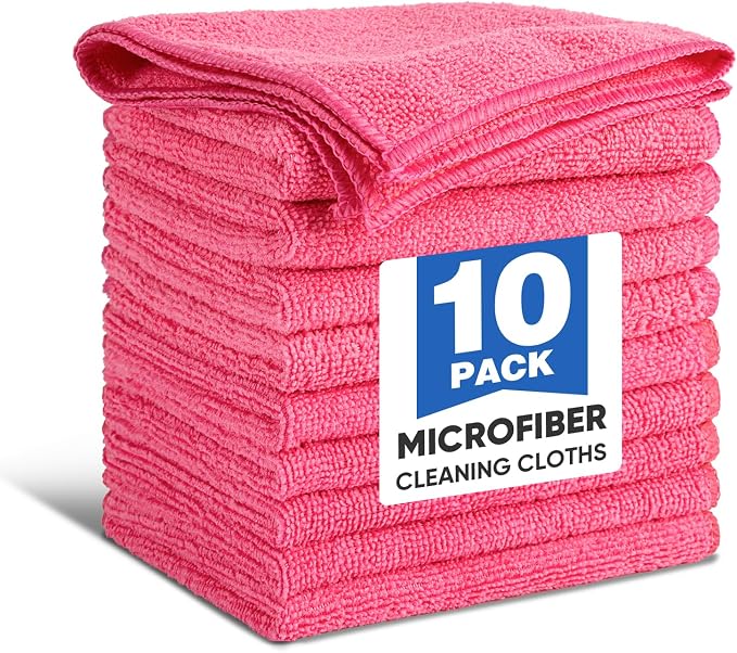 TEAWOO 10 PCS Pink Microfiber Cleaning Cloths, Highly Absorbent Microfiber by TEAWOO