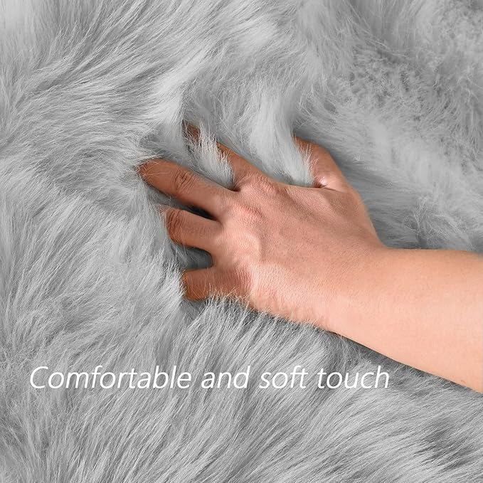 Latepis 3x5 Faux Sheepskin Rug, Faux Fur Rug for Living Room, Fluffy Washable Rugs for Bedroom, Teen Bedroom Decor, Grey Fluffy Rugs, Rectangle