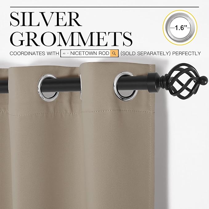 NICETOWN Room Darkening Draperies Window Curtain Panels, Taupe, 2 Panels, W60 x L84 -inch, Thermal Insulated Grommet Room Darkening Curtains for Bedroom