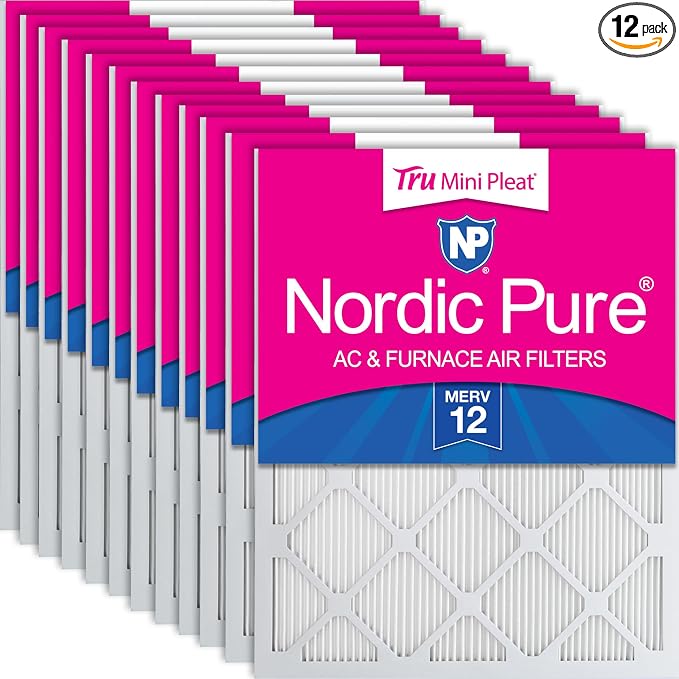 Nordic Pure 16x25x1 Tru Mini Pleat MERV 12 AC Furnace Air Filters 12 Pack | by NordicPure