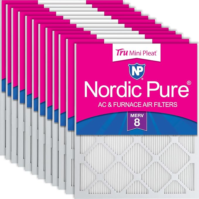 Nordic Pure 16x25x1 Tru Mini Pleat MERV 8 AC Furnace Air Filters 12 Pack | by NordicPure