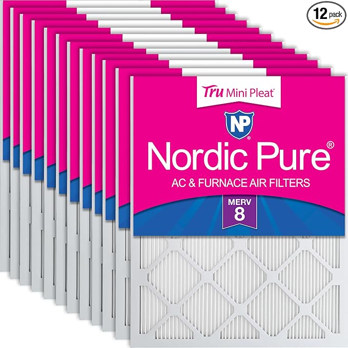 Nordic Pure 20x25x1 Tru Mini Pleat MERV 8 AC Furnace Air Filters 12 Pack | by NordicPure