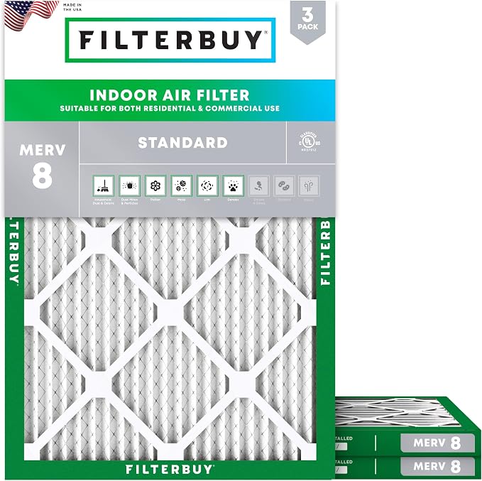 Filterbuy 25x32x1 Air Filter MERV 8 Essential Dust & Allergy Defense, by Filterbuy