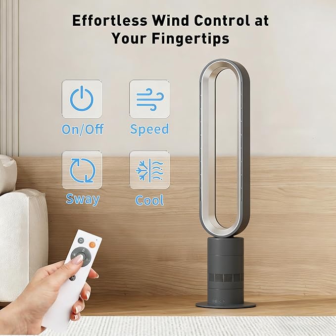 Xcity H601 Bladeless Tower Fan, 10 Cooling Speeds, Remote Control, Ultra-Quiet - Image 6
