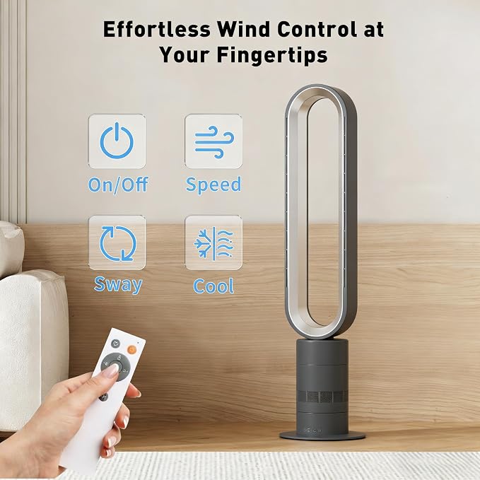 Xcity H601 Bladeless Tower Fan, 10 Cooling Speeds, Remote Control, Ultra-Quiet - Image 6