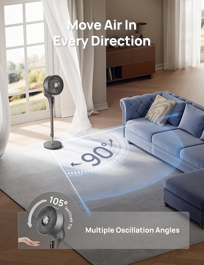 DREO Fan for Bedroom, 2026 Upgraded, 90ft Airflow, 20dB Quiet Fan, 90° - Image 3