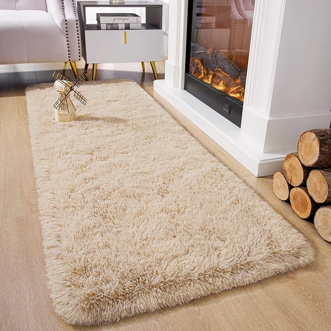 Chicrug Soft Runner Rug for Bedroom Living Room Plush Fluffy Rugs 2x8 Feet, Shag Furry Runner Carpet Non Shedding for Nursery Children Kids Girls Room Home Decorative, Camel