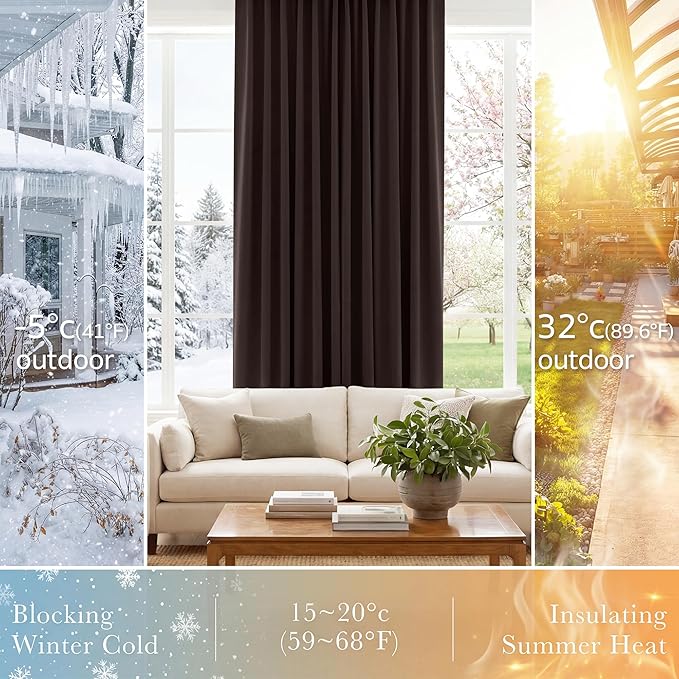 Pony Dance Short Curtains for Bathroom Window, Small Half Drapes for Kitchen Windows, Energy Saving Curtain Tiers for Basement, Wide 29 x Long 24 inches per Panel, Brown, Set of 2