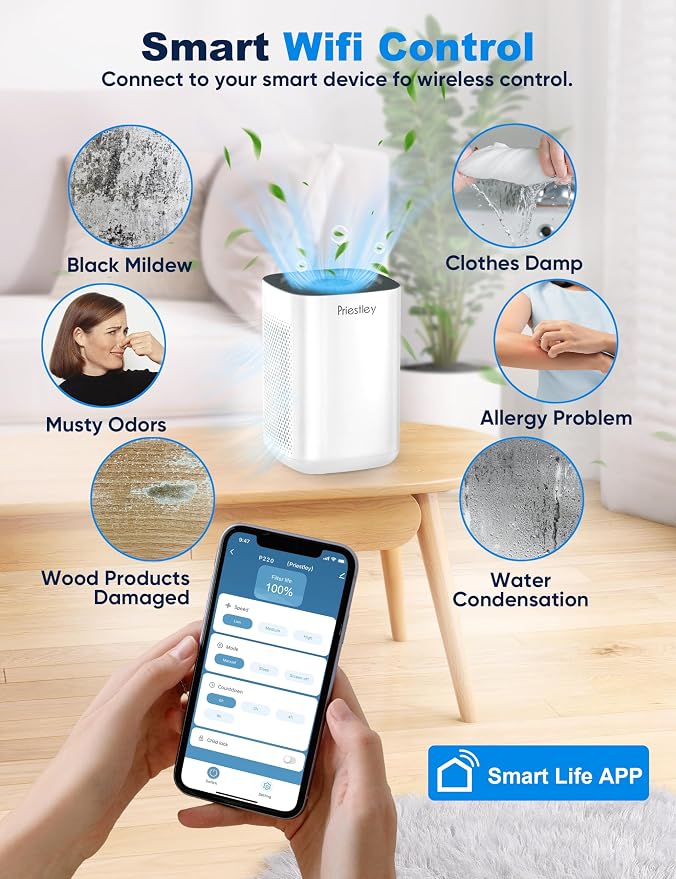 Priestley Air Purifier for Bedroom, Dorm Up to 1100Ft², Smart WiFi Air Purifiers - Image 5