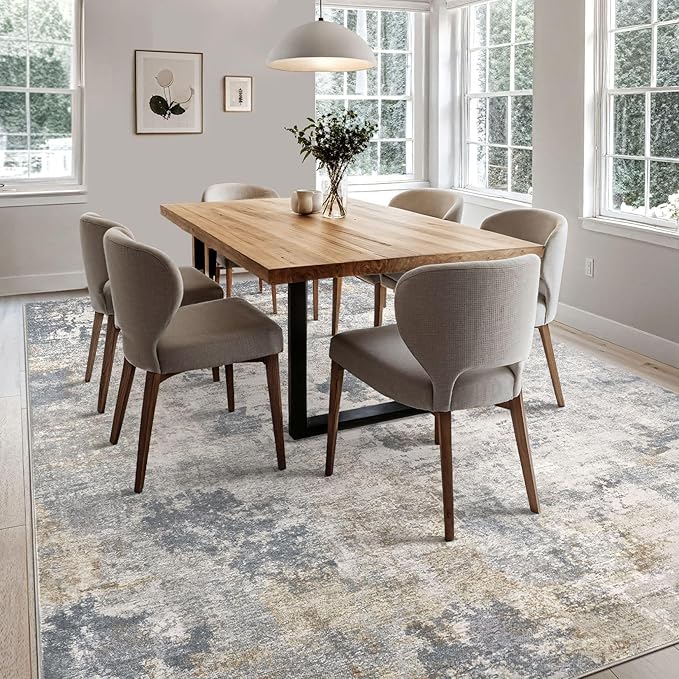 UERMEI 8x10 Area Rug Living Room Rugs - Washable Neutral Modern Abstract Soft Thin Large Rug Indoor Floor No Slip Rug Carpet for Bedroom Under Dining Table Home Office Decor - Blue Grey