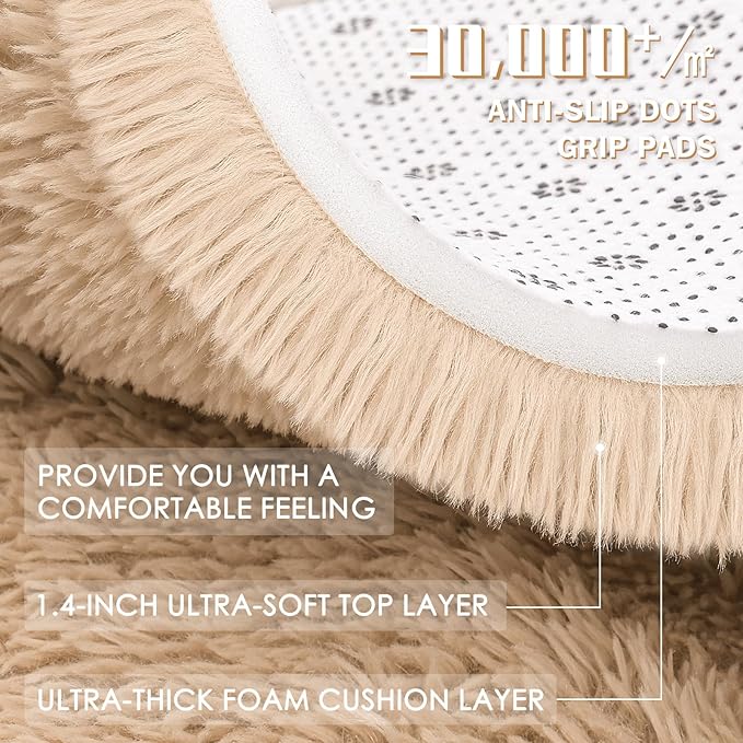 OLANLY 2x6 Machine Washable Runner Rugs for Hallway, Soft Fluffy Shaggy Bedside Rugs for Bedroom, Living Room, Indoor Floor Carpet for Kids Girls and Boys, Nursery Rooms, Home Decor Aesthetic, Beige