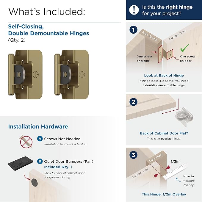 Amerock BPR8704BBZ | Cabinet Hinge | 1/2 inch Overlay Double Demountable | - Image 3