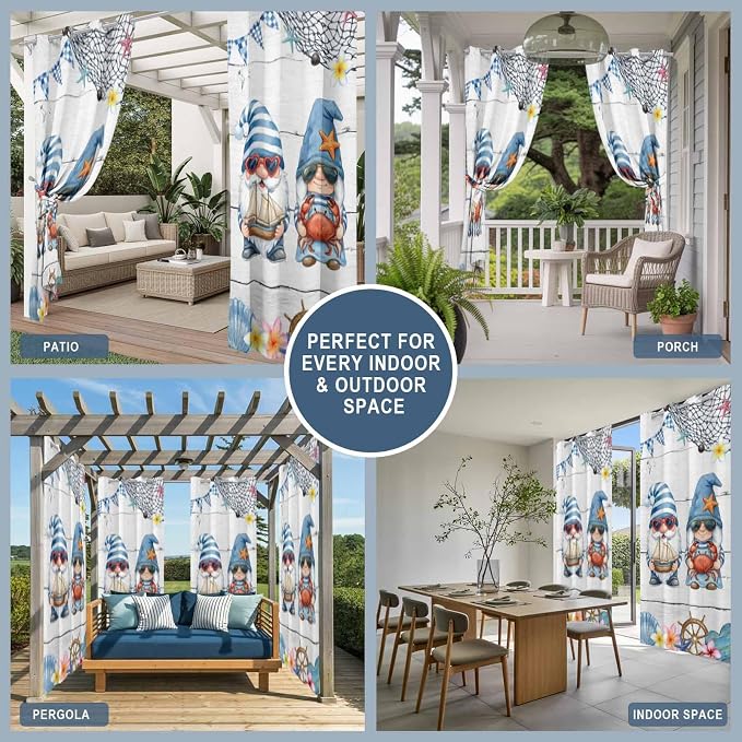 Ocean Gnome Outdoor Curtains for Patio Summer Marine Plumeria Shell Wooden - Image 8