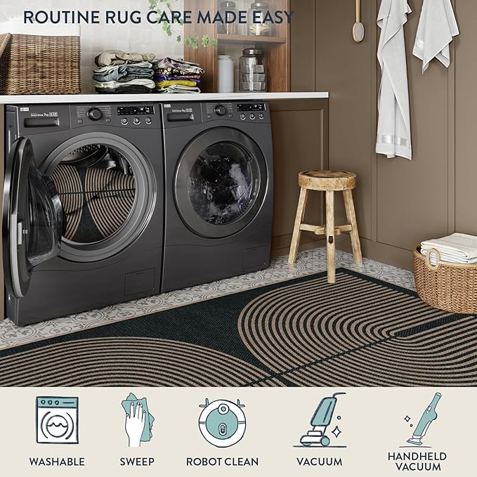 Lahome Enfys Modern Rainbow Hallway Runner Rug, 2x6 Washable Easy Jute Rugs for Entryway Kitchen Farmhouse Indoor Outdoor Carpet, Non Slip Runner for Porch Bedroom Laundry Front Door