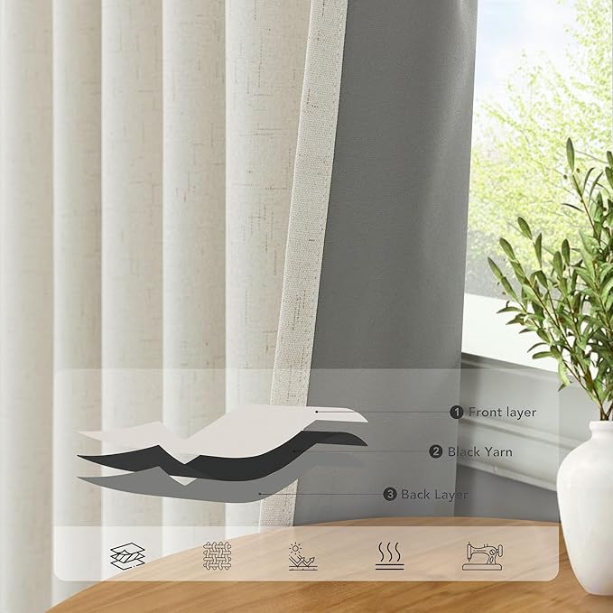 Neutral Blackout Curtains 132 Inches Long Elegant Villa Cottage Cabin 12 Foot ft Tall Linen Textured Room Darkening Curtain for Sliding Door 2 Panels Privacy Room Divider Drapes for Living Room Cream
