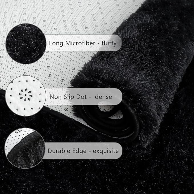 Chicrug Soft Area Rugs for Bedroom Living Room Plush Fluffy Rug 4x6 Feet, Shag Furry Area Rug Carpet Non Shedding for Nursery Children Kids Girls Room Home Decorative, Black