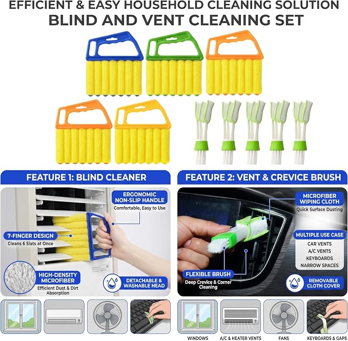 10 Pcs Blind Cleaner Duster Tool, 5 Washable 7-Fingers Dusters Cleaners and 5 - Image 4