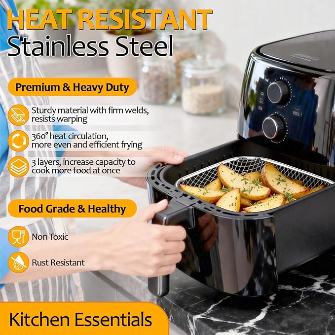 TeamFar Square Air Fryer Rack, 7.72" Stainless Steel Stackable Air Fryer Basket - Image 3