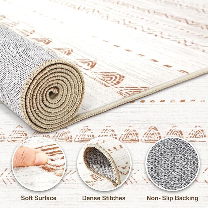 Nakagishi 10x12 Area Rug Living Room: Washable Boho Large Neutral Modern Soft Stain Resistant Farmhouse Indoor Floor Rug Non Slip Accent Carpet for Bedroom Nursery Kids Playroom Office- Brown