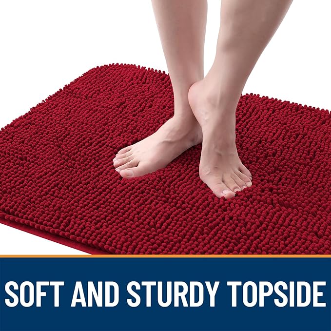 OLANLY Dog Door Mat for Muddy Paws 32x20, Absorbs Moisture and Dirt, Absorbent Non-Slip Washable Doormat, Quick Dry Chenille Mud Mat for Dogs, Entry Indoor Entryway Carpet for Inside Floor, Red