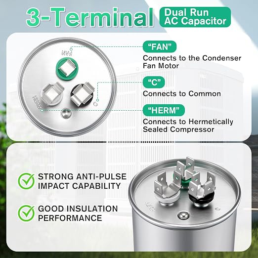 40+7.5 uF±6% 370/440V CBB65 Dual Run Round Capacitor - Image 4