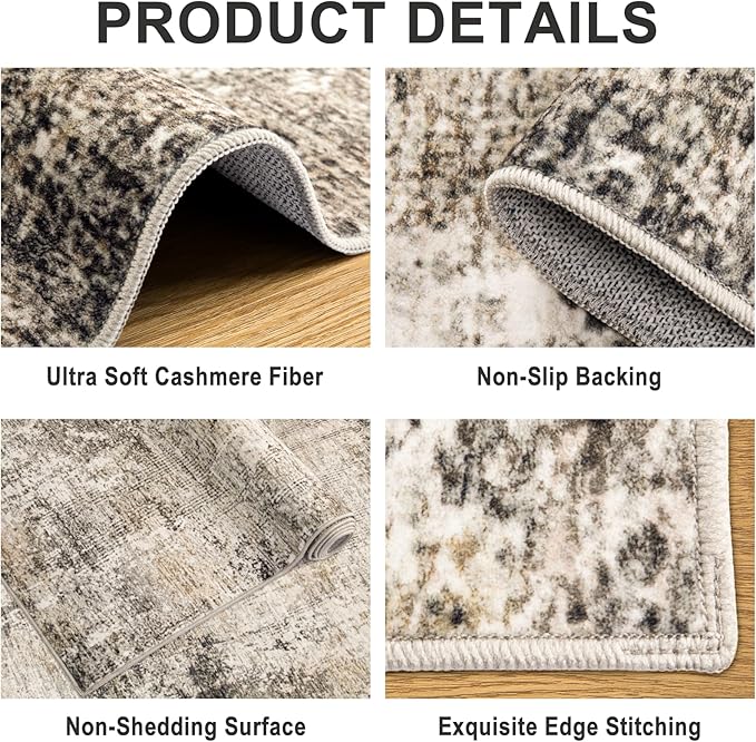8x10 Area Rugs for Living Room - Washable Rug Modern Abstract Soft Large Neutral Non-Slip Carpet Indoor Floor Thin Carpets for Bedroom Dining Room Farmhouse Nursery Home Office Brown Black Grey