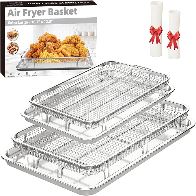 Air Fryer Basket for Oven, 2 Set Air Fryer Pan and Cripy Tray Set by THORSES