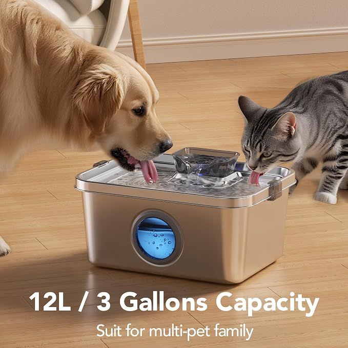 PETIMI Dog Water Fountain, 3 Gallons Stainless Steel Dog & Cat Water Fountain - Image 3