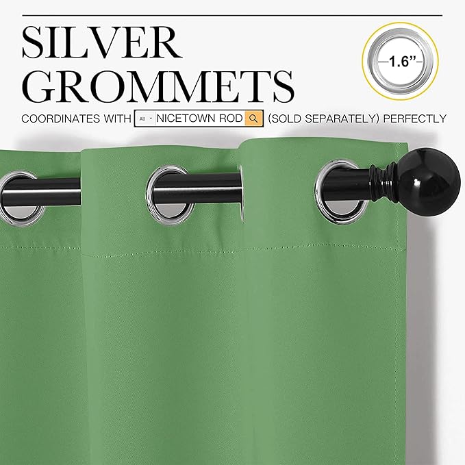 NICETOWN Froest Green Blackout Curtains 96 inches Length for Living Room, 2 Panels, 55" Wide, Thermal Insulated Long Drapes for Large Window