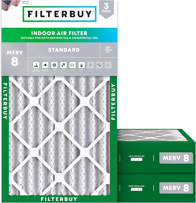 Filterbuy 16x25x4 Air Filter MERV 8 Essential Dust & Allergy Defense, by Filterbuy