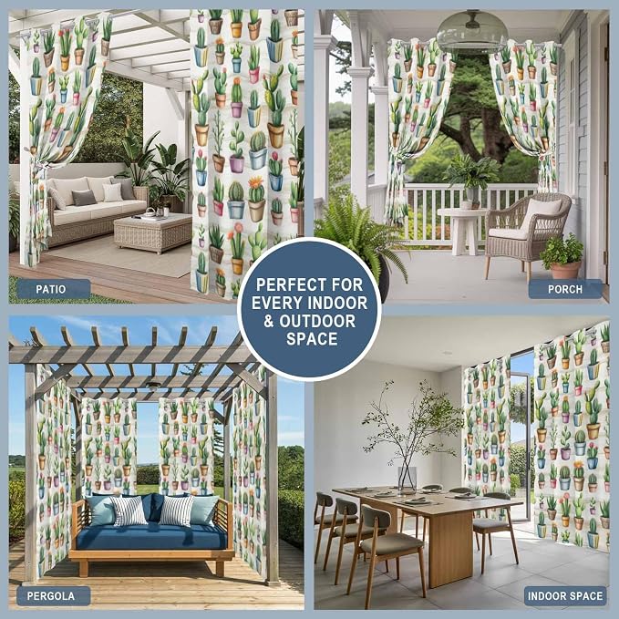 Summer Cactus Outdoor Curtains for Patio Cactus Tropical Plant Wooden - Image 8