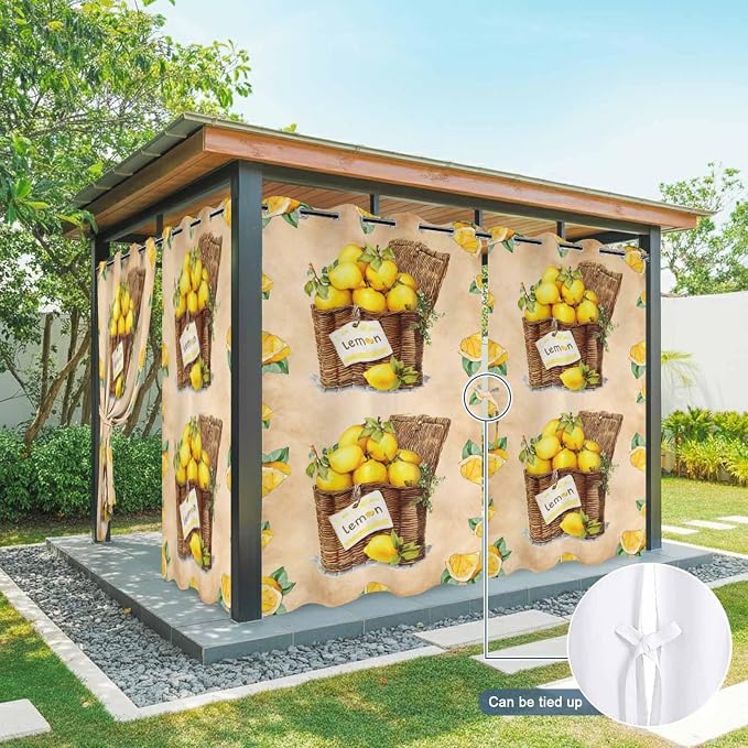 Lemon Outdoor Curtains for Patio Lemons in Baskets Summer Tropical Plant Brown - Image 7