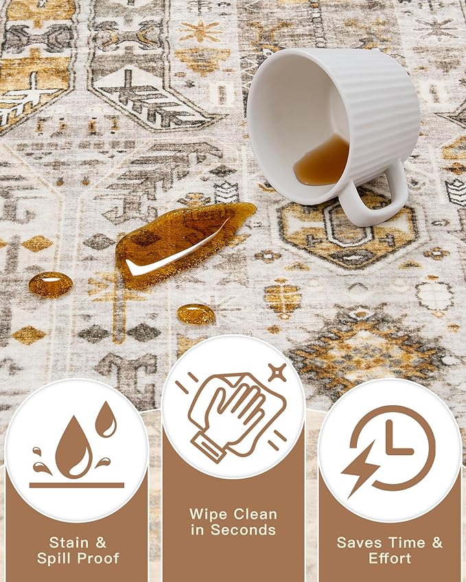 Madane Hallway Runner 3x8, Kitchen Rugs Washable Entryway Rug Vintage Kitchen Runners Non Slip Indoor Area Rug Farmhouse Carpet Runner for Bathroom Living Room Bedroom (3 X 8, Brown/Gold)