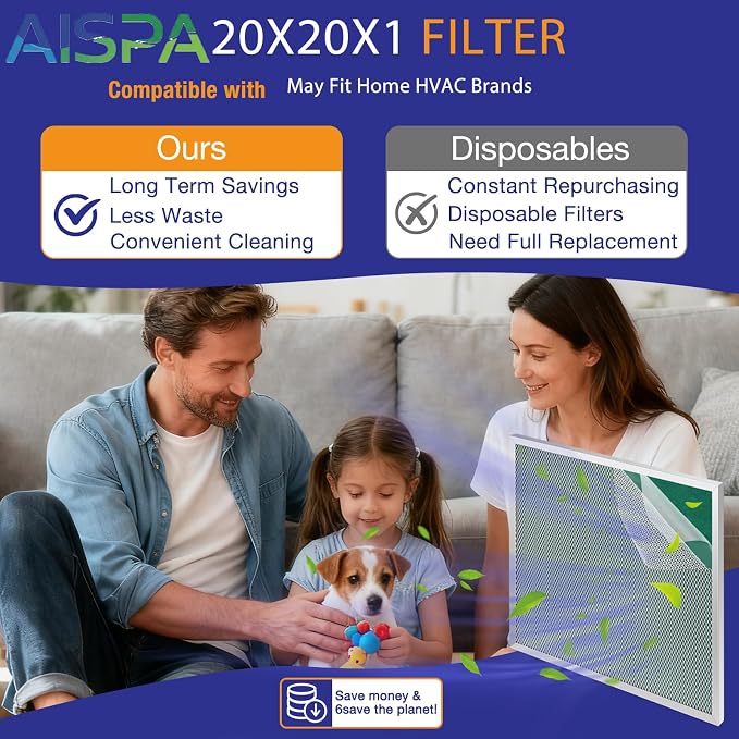 AC Filter 20x20x1, MERV 11, 2 Pack | Washable and Reusable, Aluminum Alloy Frame - Image 7