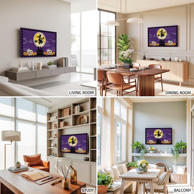 Halloween Full Moon Witch Riding Broom Indoor TV Cover, Elastic TV Screen - Image 5