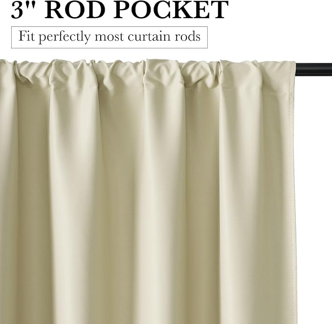 RYB HOME Bedroom Blackout Curtains 54 inches Long, 100% Blackout Thermal Insulated Noise Reducing Curtains for Living Room Nursury, 42 inches Wide by 54 inches Long, Beige